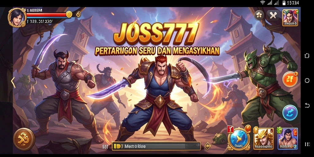 Tangkapan layar permainan JOSS777 menampilkan pertarungan sengit antar karakter.