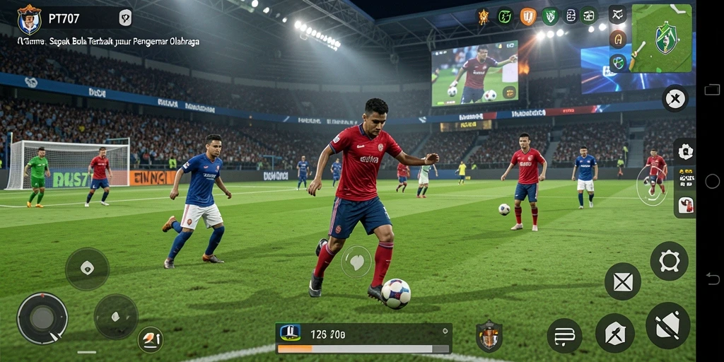 Tampilan gameplay PT707 yang penuh aksi di lapangan sepak bola.