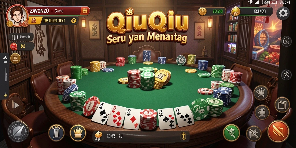 Tampilan gameplay seru di ZAVONZO dengan kartu-kartu menarik.